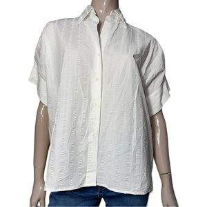 EMANUELE MAFFEIS NWT 42 M White Cotton Searsuckered Striped Button Down Shirt